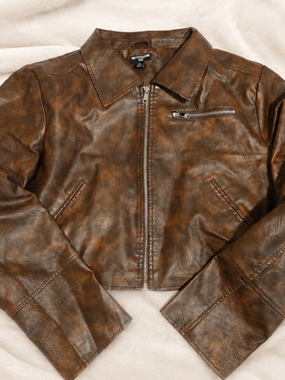 PrettyLittleThing Brown Faux Leather Bomber Jacket